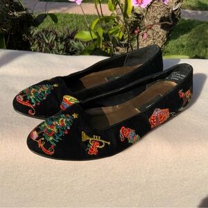 Vtg Velvet Ballet Flats Size 8 Comfort Holiday Embroidered Christmas Party Shoes